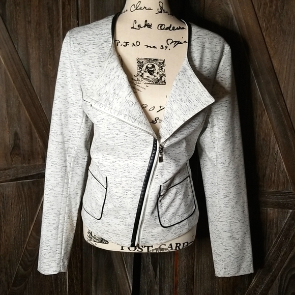 Rafaella Jackets & Blazers - Rafaella Jacket-black/white static mesh pattern-faux leather trim